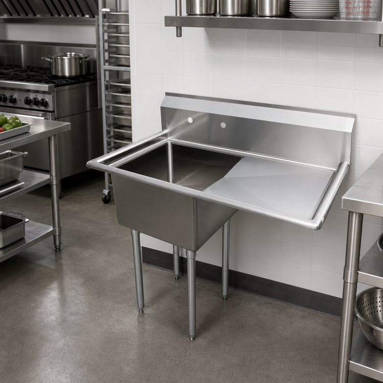 Product image #2 for Omcan USA 1-Compartment Pot Sink with Right-Hand Drainboard, 304 Stainless Steel, 38.5 Inches Wide