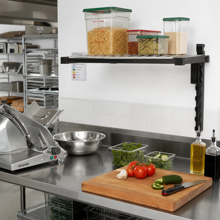 Product image #2 for Cambro Camshelving Elevation Series Wall-Mounted Vented Add-On Shelf Kit, 18 x 24 Inches, Brushed Graphite