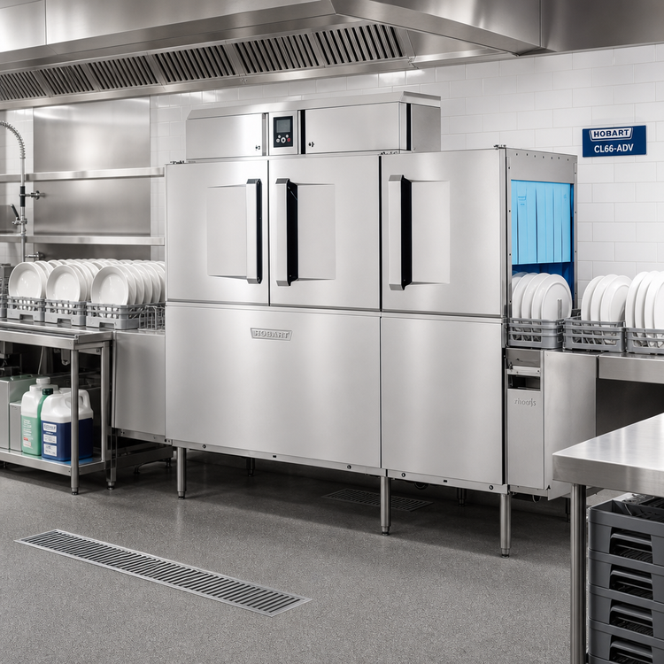 Product image #2 for Hobart CL66-ADV+BUILDUP Single-Tank Conveyor Dishwasher with Power Scrapper and Automatic Soil Removal