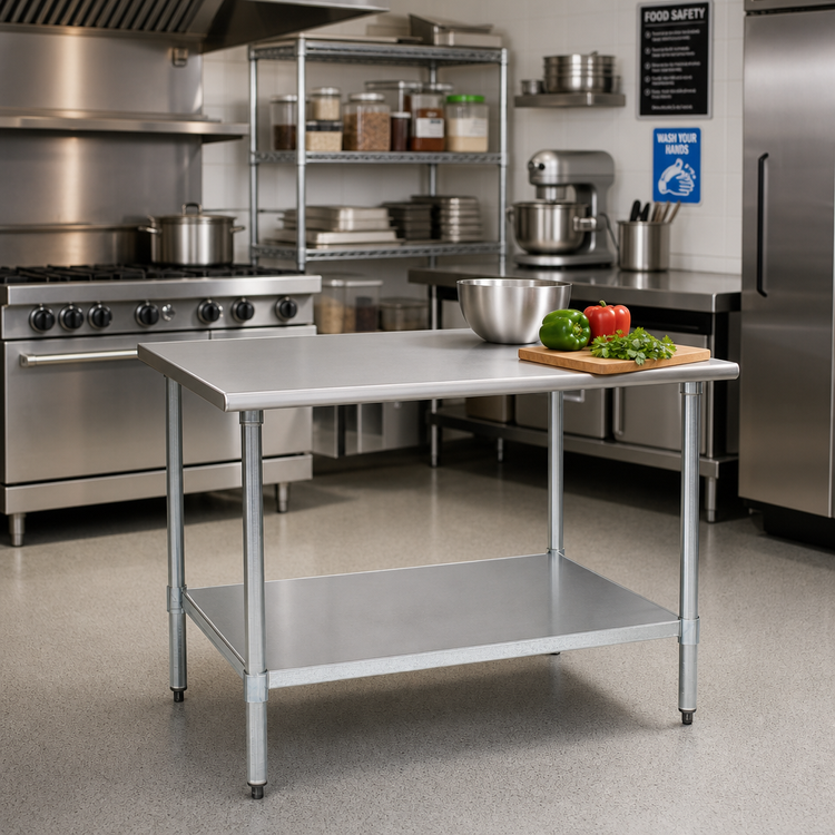 Product image #2 for BlendPort Deluxe Series Flat Top Stainless Steel Work Table with Galvanized Base, 30 x 24 Inches