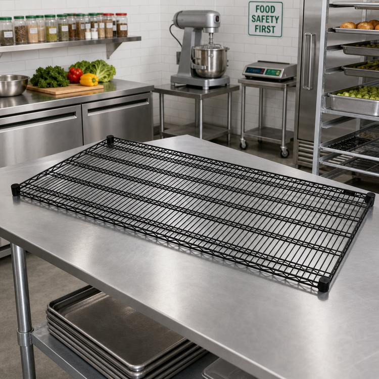Product image #2 for Quantum 60"W x 36"D Black Epoxy Antimicrobial Wire Shelf, 600-800 lb Capacity