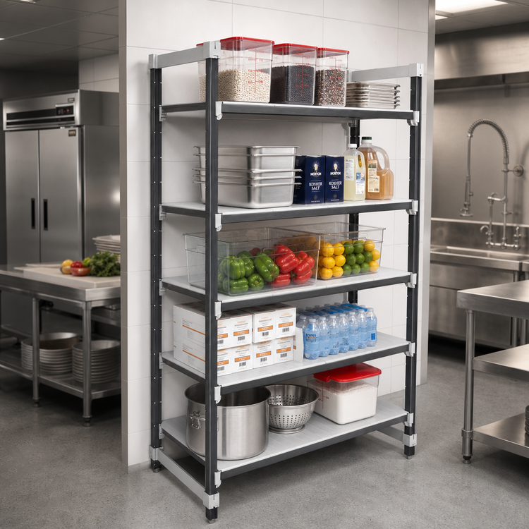 Product image #2 for Cambro Camshelving Elements XTRA 5-Tier Solid Stationary Starter Unit, 21 x 36 x 84 Inches, Speckled Gray