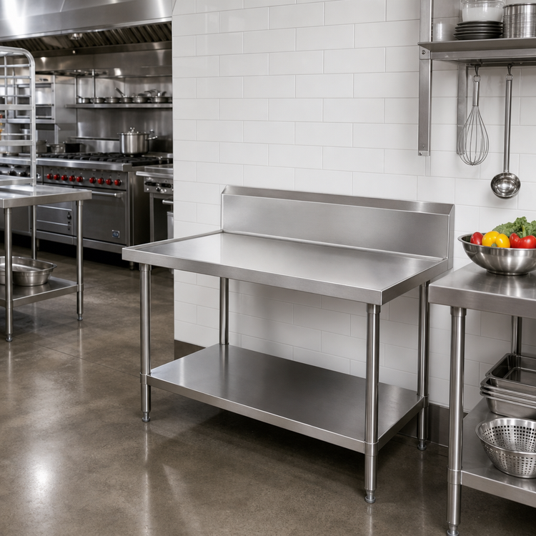 Product image #2 for Advance Tabco 30" x 30" Corner Stainless Steel Work Table with 10" Backsplash and Undershelf