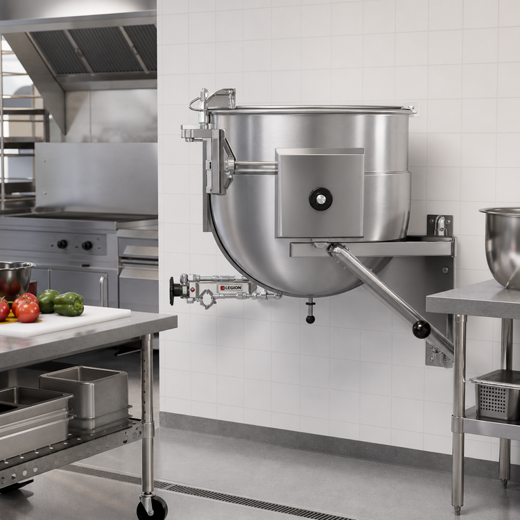 Product image #2 for Legion 50-Gallon Direct Steam Tilting Wall-Mount Steam Kettle