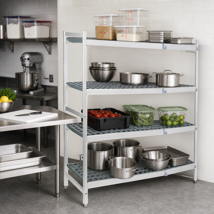 Product image #2 for Fermostock 4-Tier Corner Expansion Add-On Polymer Shelving Unit, 66" H x 42" W x 22" D