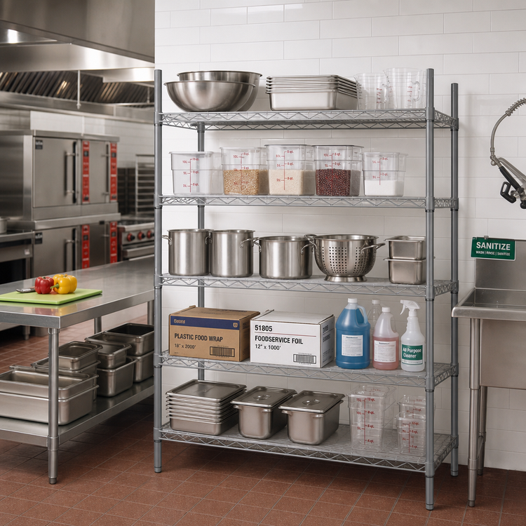 Product image #2 for Eagle Valu-Master Stationary 5-Tier Wire Starter Shelving Unit, 72"W x 18"D x 74"H, Pewter Gray Epoxy