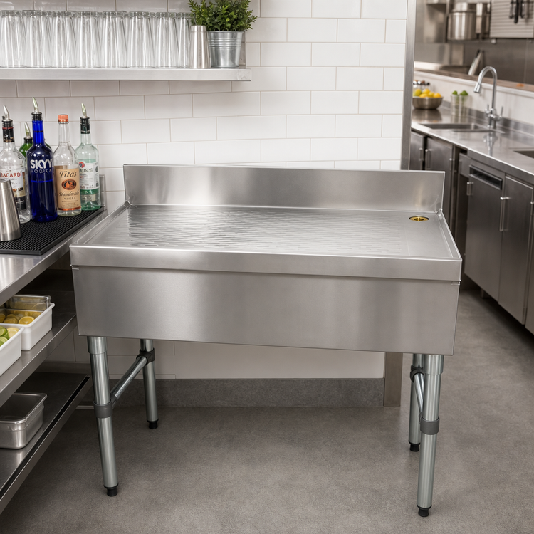 Product image #2 for Advance Tabco Special Value Series Stainless Steel Freestanding Bar-Type Drainboard with 4-Inch Backsplash, 48 x 18 Inches
