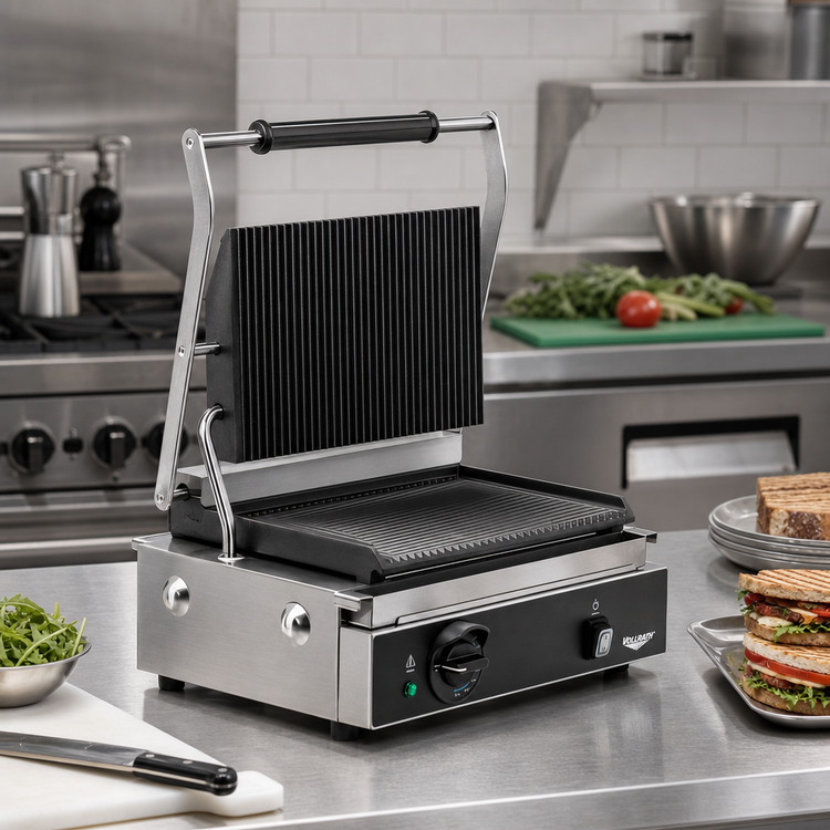 Product image #3 for Vollrath Countertop Commercial Panini Sandwich Grill with Cast-Iron Grooved Plates, 120V