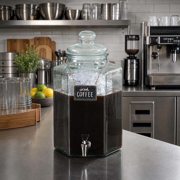 Product image #2 for 2 Gallon Clear Glass Beverage Dispenser with Ice Chamber, No Base