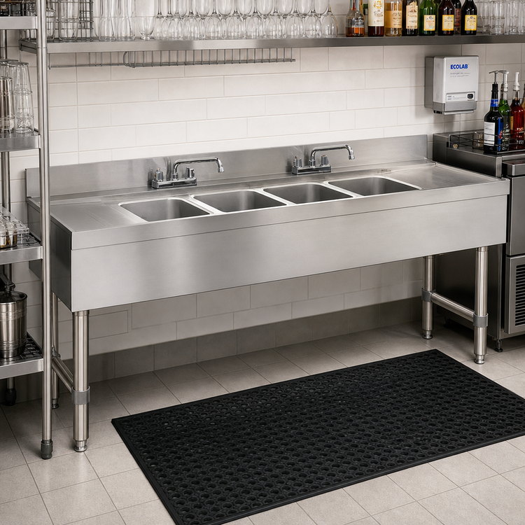 Product image #2 for Advance Tabco Special Value Series 72" Wide Stainless Steel 4-Compartment Underbar Sink Unit with Deck Mount Faucets and Dual Drainboards
