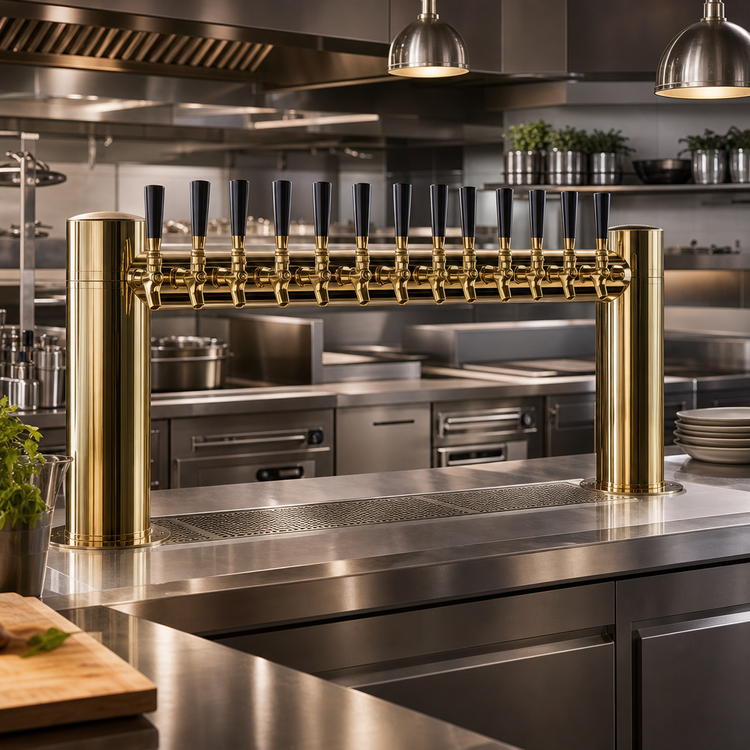 Product image #2 for Metropolis H 12-Faucet Countertop Glycol-Cooled Draft Beer Tower, PVD Brass Finish