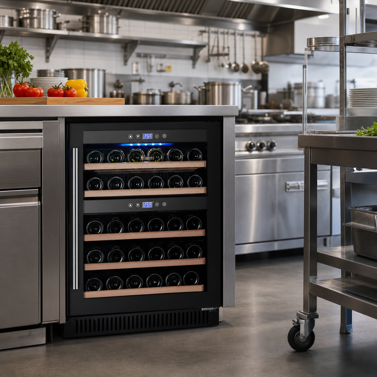 Product image #2 for Omcan Vinovero 23-Inch Dual-Zone Commercial Wine Cooler, 40-Bottle Capacity, Black Glass Door
