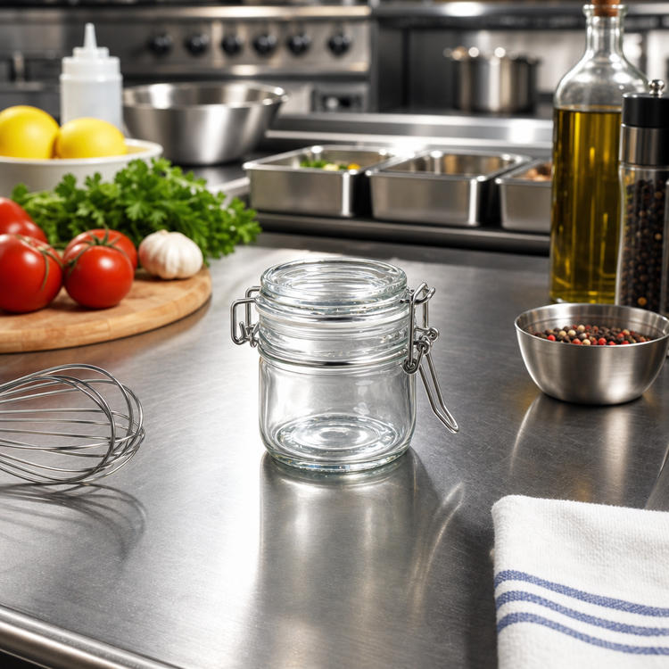 Product image #2 for Clear Glass Mini Mason Jar Condiment Jar with Hinged Lid, 4 oz.