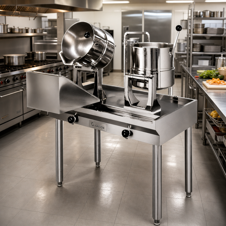 Product image #2 for Groen Direct Steam Hand-Tilt Kettle Cabinet Assembly with 20-Quart and 40-Quart Kettles, 48-Inch Stainless Steel Table