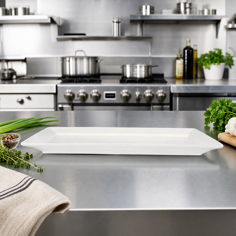 Product image #2 for Crestware Quattro 14-Inch x 5-1/2-Inch Rectangular Flat Pearl White Ceramic Plate