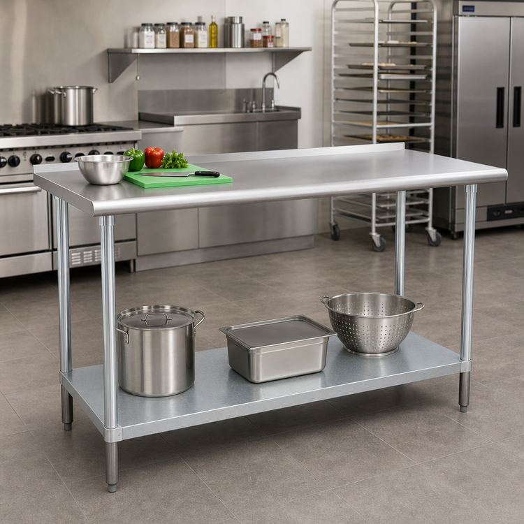 Product image #2 for Advance Tabco 72" x 36" 16-Gauge 430 Stainless Steel Work Table with 1-1/2" Rear Up-Turn and Galvanized Undershelf