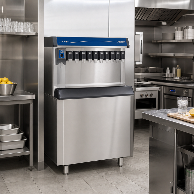 Product image #2 for Follett Vision VU300B8LL Single-Sided 8-Valve Ice/Beverage Dispenser with 300 lb Ice Storage