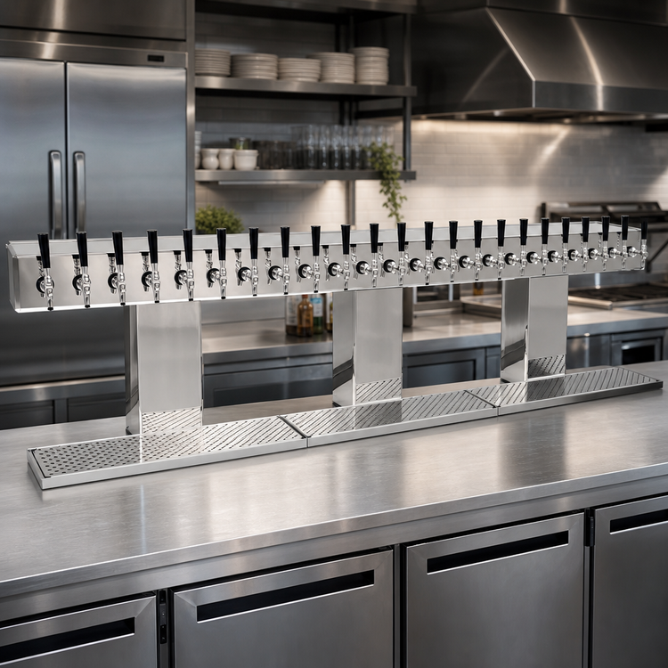 Product image #2 for Glastender 24-Faucet Triple-Column Mirror Finish Countertop Glycol-Cooled Bridge Draft Dispensing Tower
