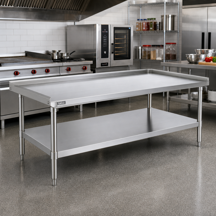 Product image #2 for Eagle Group 84-3/8 Inch Stainless Steel Griddle/Equipment Stand with Open Base and Adjustable Undershelf