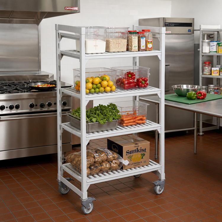 Product image #3 for Cambro Camshelving Premium High Density 4-Shelf Vented Mobile Starter Unit, 24 x 36 x 67-1/4 Inch, Speckled Gray