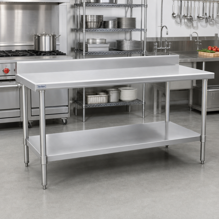 Product image #2 for Spec-Master Marine Series 60 in. x 30 in. Stainless Steel Work Table with 4-1/2 in. Backsplash and Adjustable Undershelf