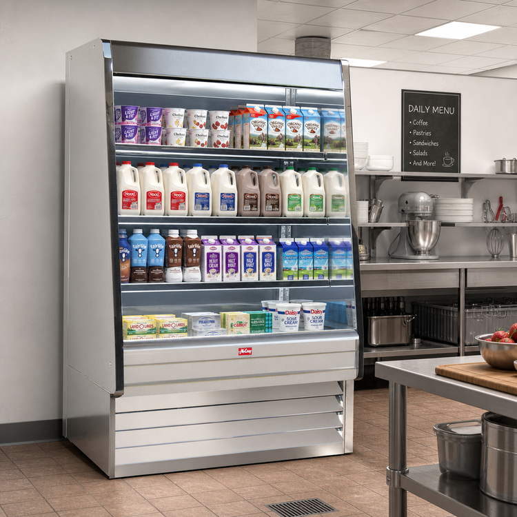 Product image #3 for Howard-McCray Ovation Series 51-Inch Remote Dairy Open Merchandiser with 3-Tier LED Shelves, Stainless Steel, 72-Inch High