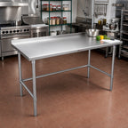 Thumbnail image #2 for John Boos Stallion ST4R1.5-36144SBK Stainless Steel Work Table, 144 x 36 Inch, Open Base, Safety Edge, 1-1/2 Inch Rear Up-Turn