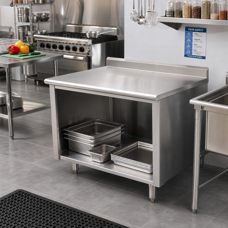 Product image #2 for Advance Tabco Special Value 48-Inch x 24-Inch Open Base Stainless Steel Work Table with 5-Inch Backsplash