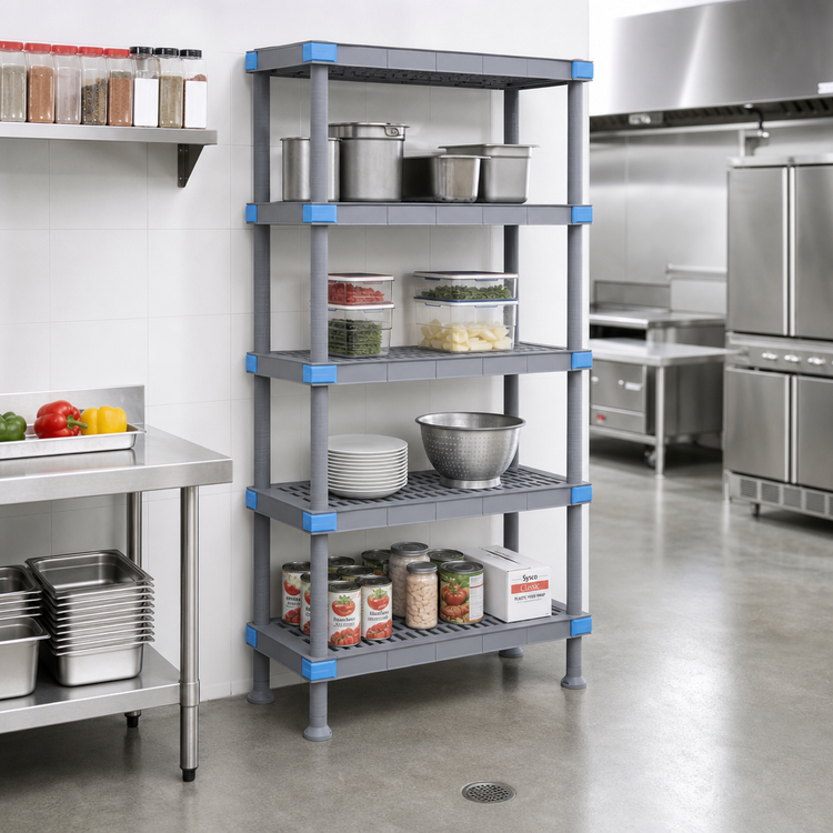 Product image #2 for Millenia 48"W x 24"D x 86"H Gray Polymer Stationary Starter Shelving Unit with 5 Open Grid Shelves