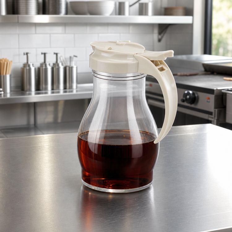 Product image #2 for Dripcut® 16 oz Countertop Syrup Server with Clear Polycarbonate Jar and Almond Plastic Top