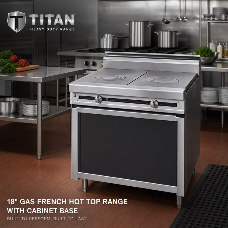 Product image #2 for Titan Heavy Duty 18" Gas French Hot Top Range with Cabinet Base