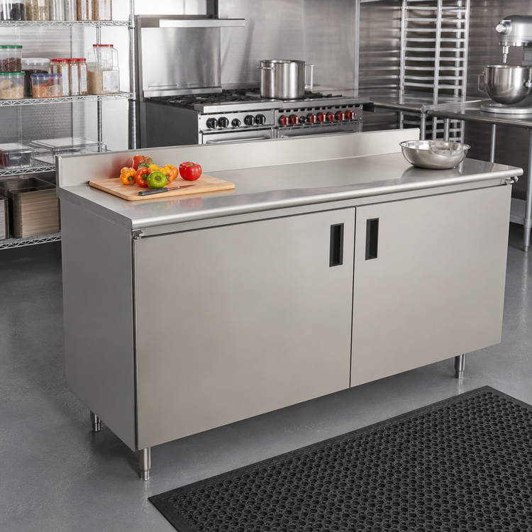 Product image #2 for Advance Tabco Special Value Series Enclosed Work Table with Cabinet Base and Hinged Doors, 120 in. W x 30 in. D, Stainless Steel Top