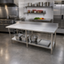 Thumbnail image #2 for Omcan 84-Inch x 30-Inch Stainless Steel Flat-Top Work Table with 4-Inch Backsplash and Undershelf