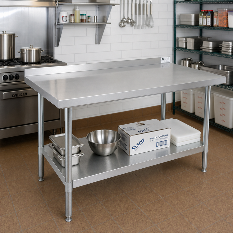 Product image #2 for John Boos Stallion 72-Inch x 18-Inch 18/430 Stainless Steel Work Table with 1-1/2-Inch Backsplash and Undershelf