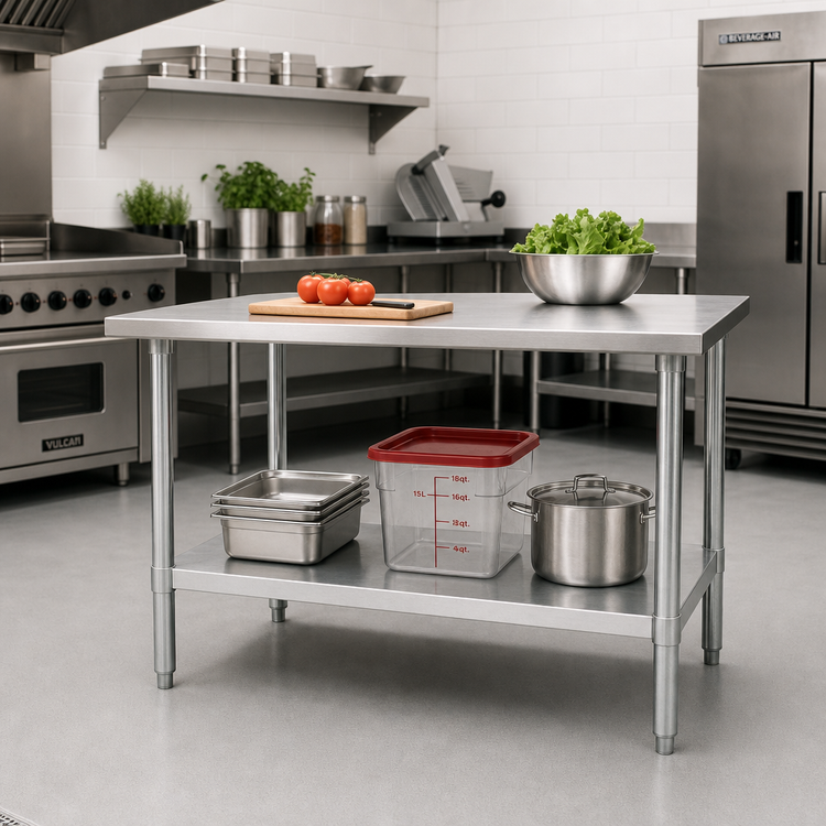 Product image #2 for Eagle Budget Series 48 Inch W x 30 Inch D 430 Stainless Steel Flat Top Work Table with Adjustable Galvanized Undershelf