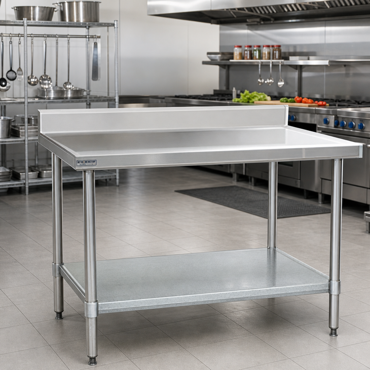Product image #2 for Spec-Master Marine Series Stainless Steel Work Table with Backsplash and Galvanized Undershelf, 144 x 24 Inches