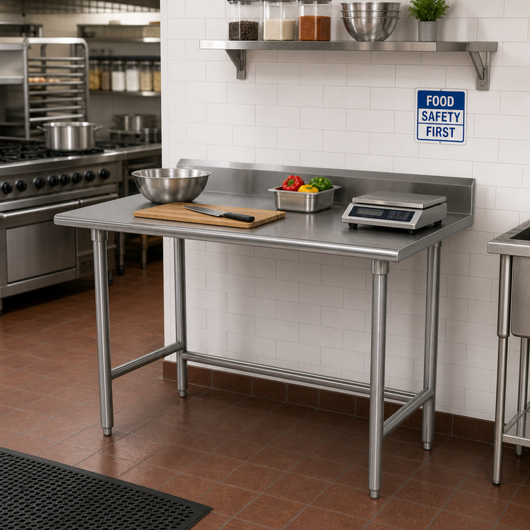 Product image #2 for Advance Tabco Special Value Series 60" x 30" 16-Gauge 304 Stainless Steel Work Table with 5" Backsplash