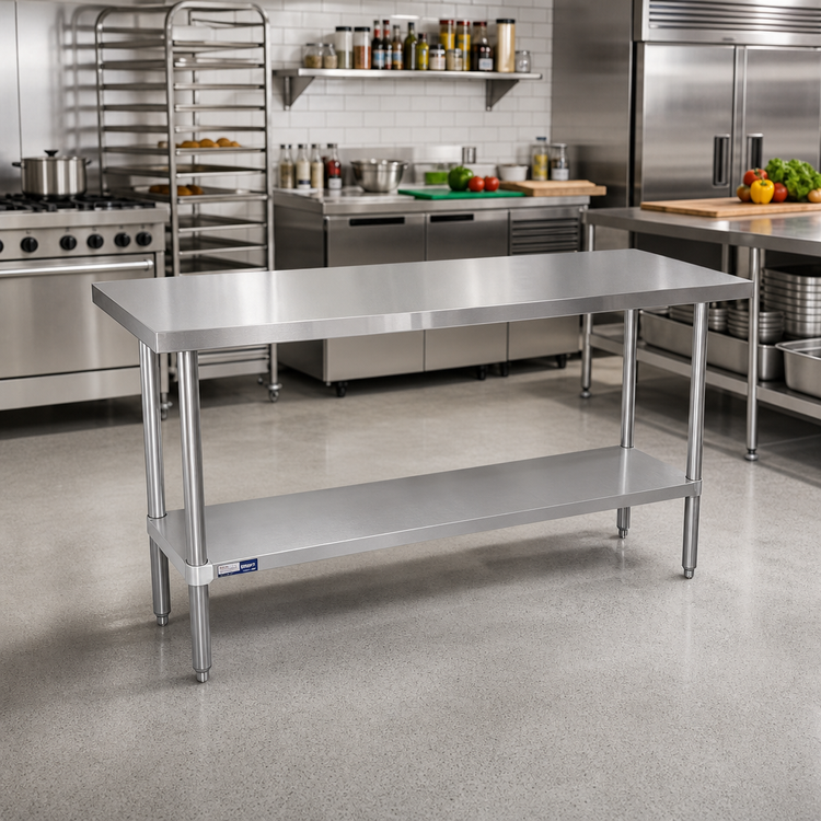 Product image #2 for Sapphire 60-Inch x 14-Inch Stainless Steel Flat Top Worktable with Undershelf