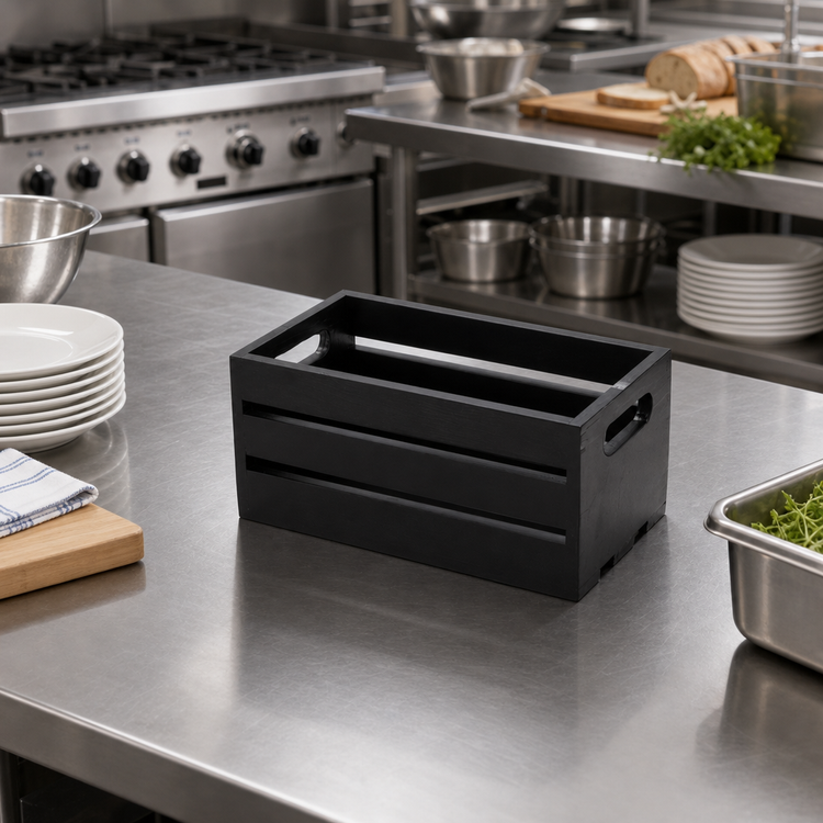 Product image #2 for American Metalcraft 1/3 Size Rectangular Black Wooden Serving Crate