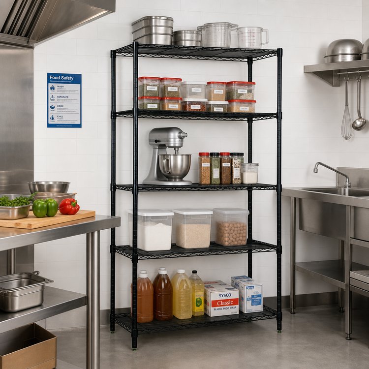 Product image #2 for Quantum 42-Inch x 18-Inch x 63-Inch Black Epoxy Wire Shelving Starter Kit with 5 Shelves