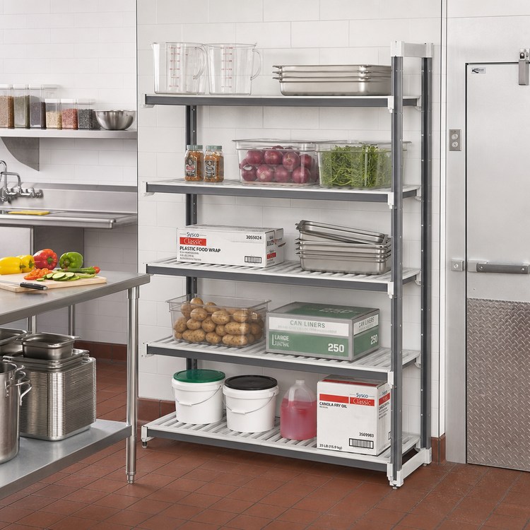 Product image #2 for Cambro Camshelving Elements XTRA 5-Shelf Vented Stationary Add-On Polymer Shelving Unit, 24-Inch Deep x 42-Inch Wide x 84-Inch High, Speckled Gray