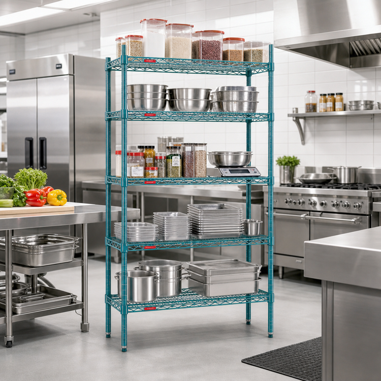 Product image #2 for EagleGard 5-Tier Starter Wire Shelving Unit, 24 x 21 x 86 Inches, Blue-Green Hybrid Epoxy Coated