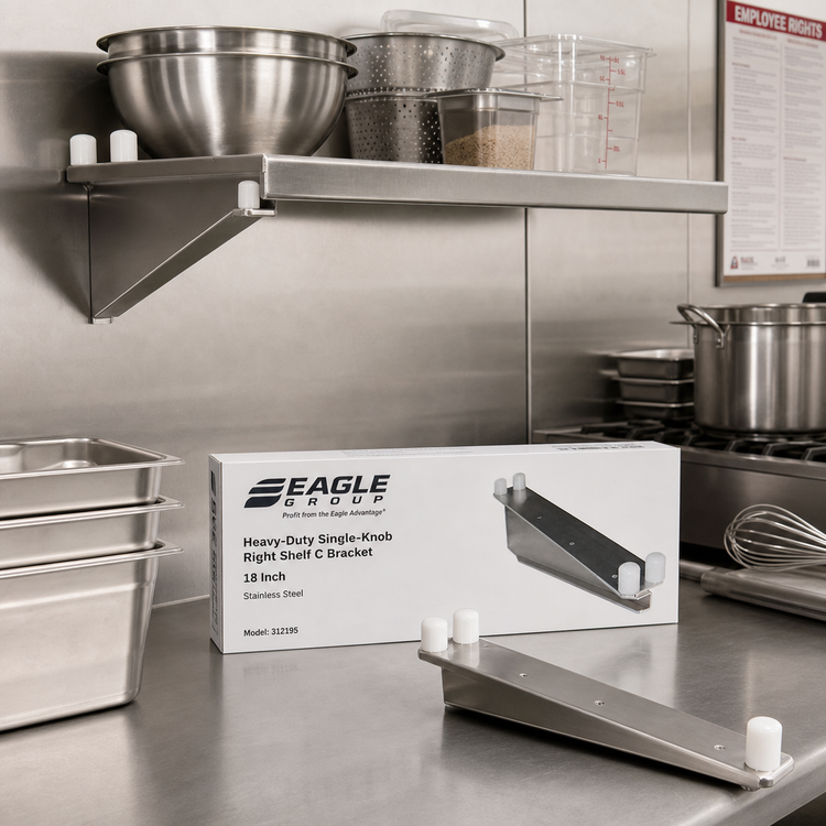 Product image #2 for Eagle Group Heavy-Duty Single-Knob Right Shelf C Bracket, 18 Inch, Stainless Steel
