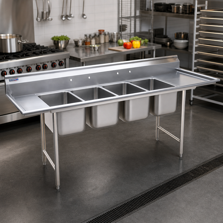 Product image #2 for Eagle Group 314-18-4-24R Four-Compartment Stainless Steel Commercial Sink with Right Drainboard