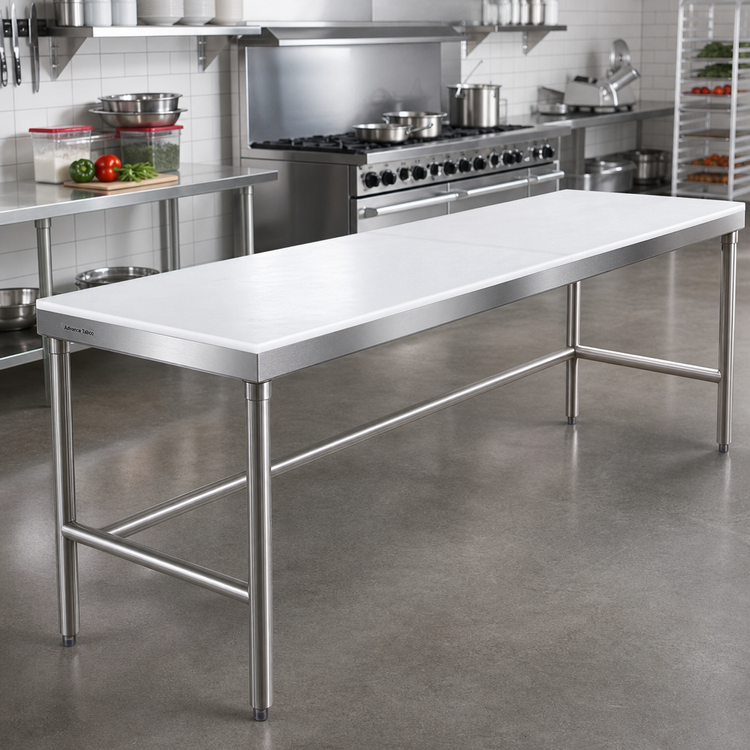 Product image #2 for Advance Tabco Poly-Vance 96-Inch x 30-Inch Poly Top Work Table with Stainless Steel Open Base