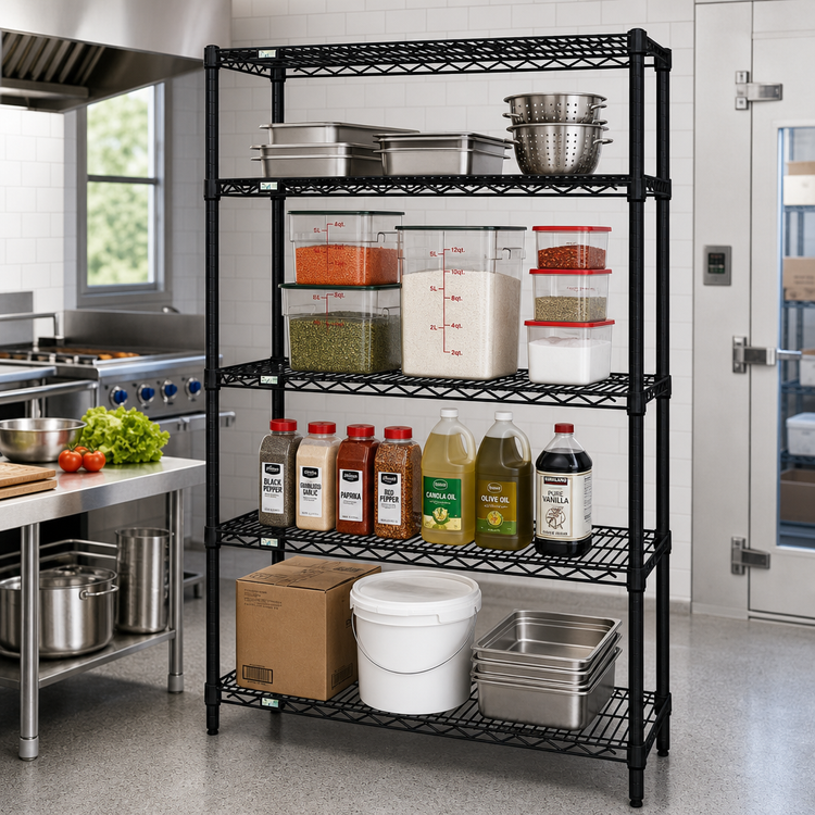 Product image #2 for Quantum Wire Shelving Starter Kit, 48"W x 30"D x 74"H, 4 Shelves, Black Epoxy Antimicrobial Finish
