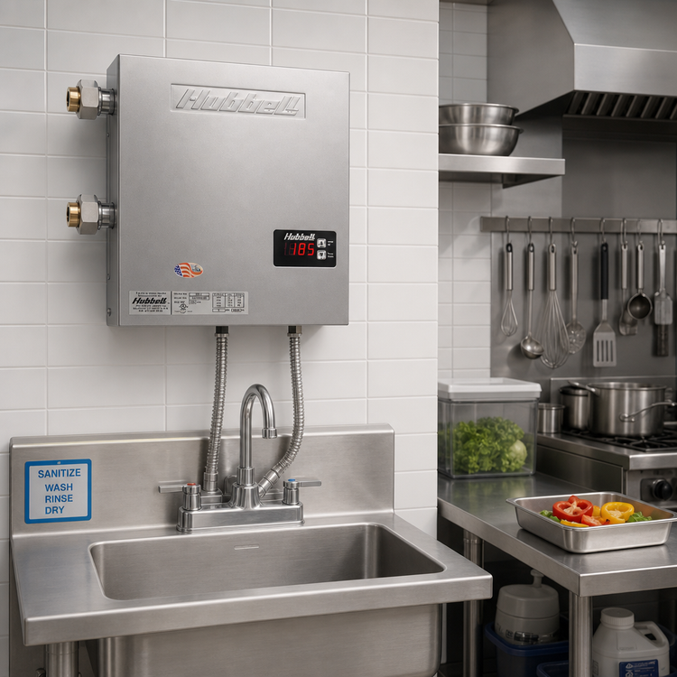 Product image #2 for Hubbell JTX027-3S Tankless Electric Sanitizing Sink Booster Heater, Wall-Mounted, 27 kW