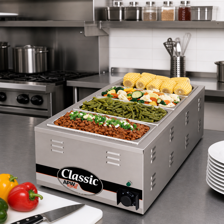 Product image #2 for APW Wyott X*PERT CW-3AI Electric Countertop Food Pan Warmer/Rethermalizer, 28-1/2 Qt., 4-Compartment, 1/3-Size Pan