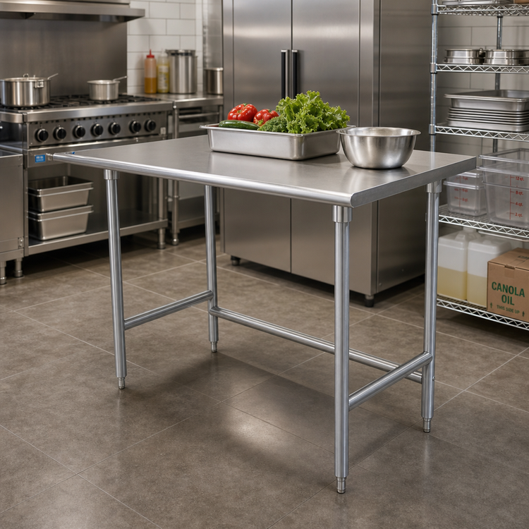 Product image #2 for Advance Tabco 30 Inch x 30 Inch Stainless Steel Flat Top Open Base Work Table
