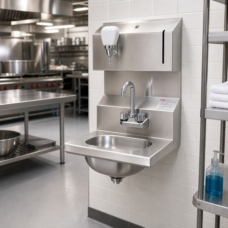 Product image #2 for 304 Stainless Steel Wall-Mount Hand Sink with Integrated Towel and Soap Dispensers, Gooseneck Faucet, and Basket Drain